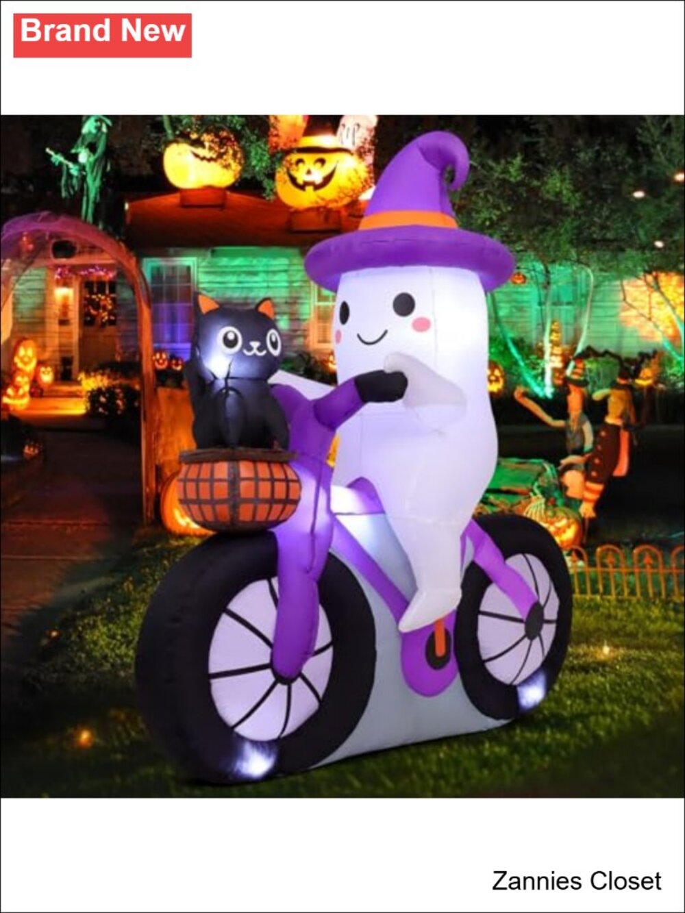 👻 5FT Halloween Inflatable Ghost Bike Black Cat Yard Decor with LEDs